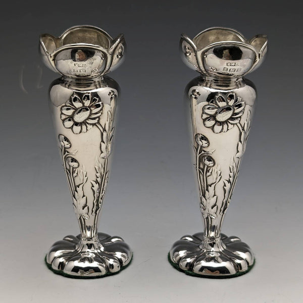 1905 British antique sterling silver vase vase pair 84g Henry Williams